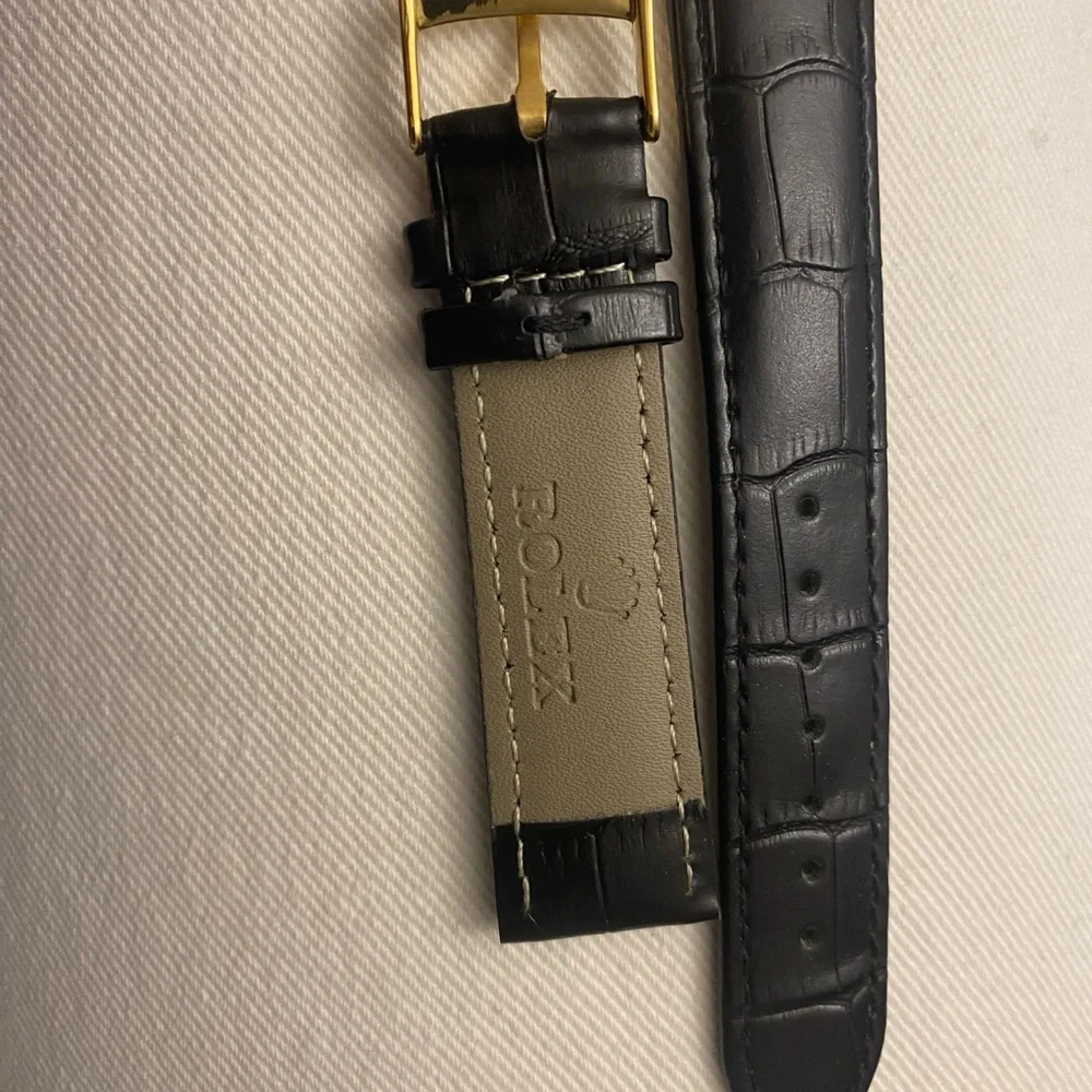 Rolex Black Leather Strap with Gold Buckle 20mm